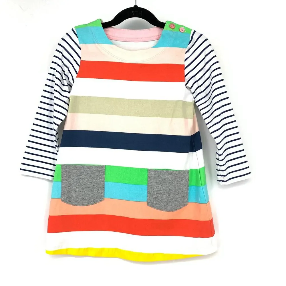 Fiream Mini Dress Long Sleeve Multicolor Striped Girls Size 4T NEW